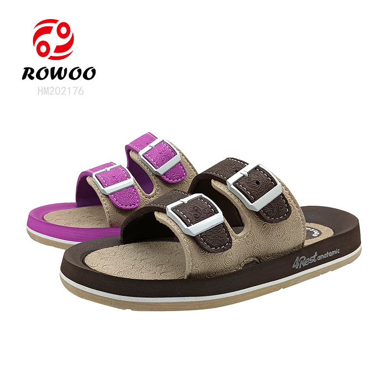 Men's Two-tone Embossed Buckle Slide Sandals
