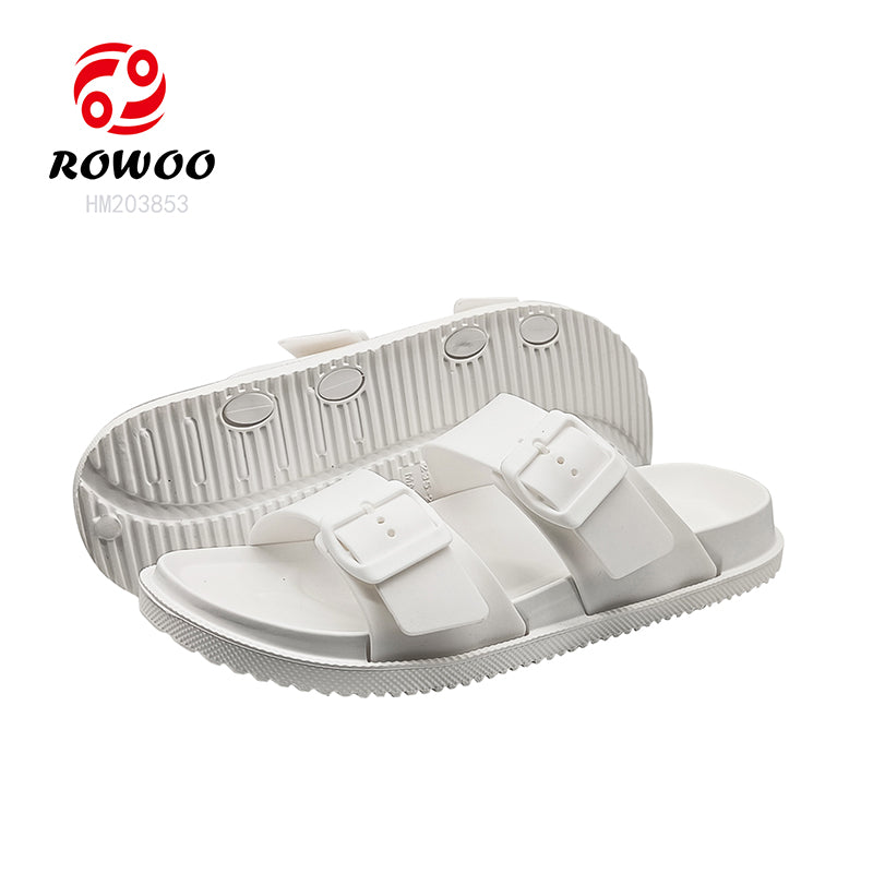 White Double Buckle Slide Sandals Wholesale