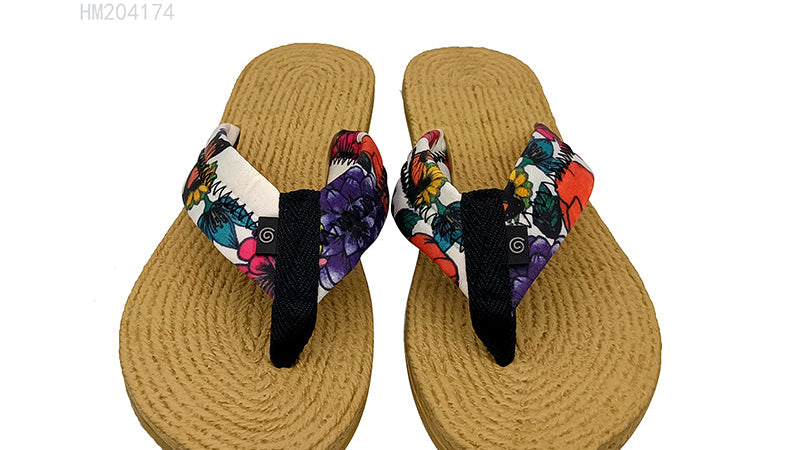 Floral Strap Hemp Women's Flip Flops