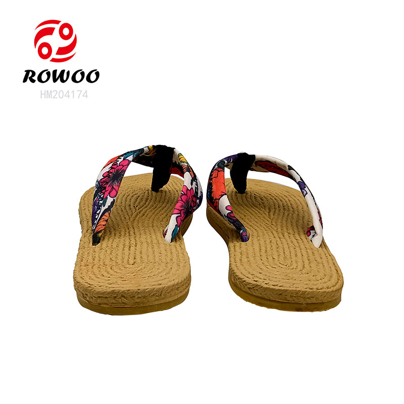 Floral Strap Hemp Women's Flip Flops