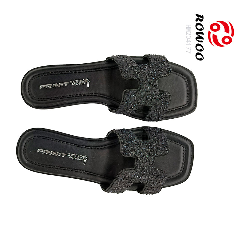 Black Rhinestone Women's Slide Sandals