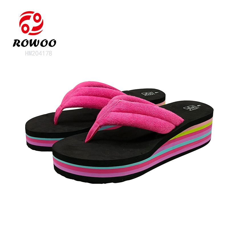 HUMMOO Pink Stripe Wedge Flip Flops Wholesale