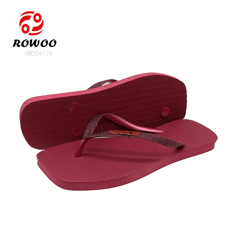 Burgundy Glitter Strap Flip Flops