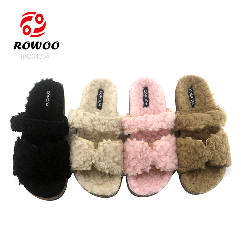 Double Strap Furry Women's Slippers