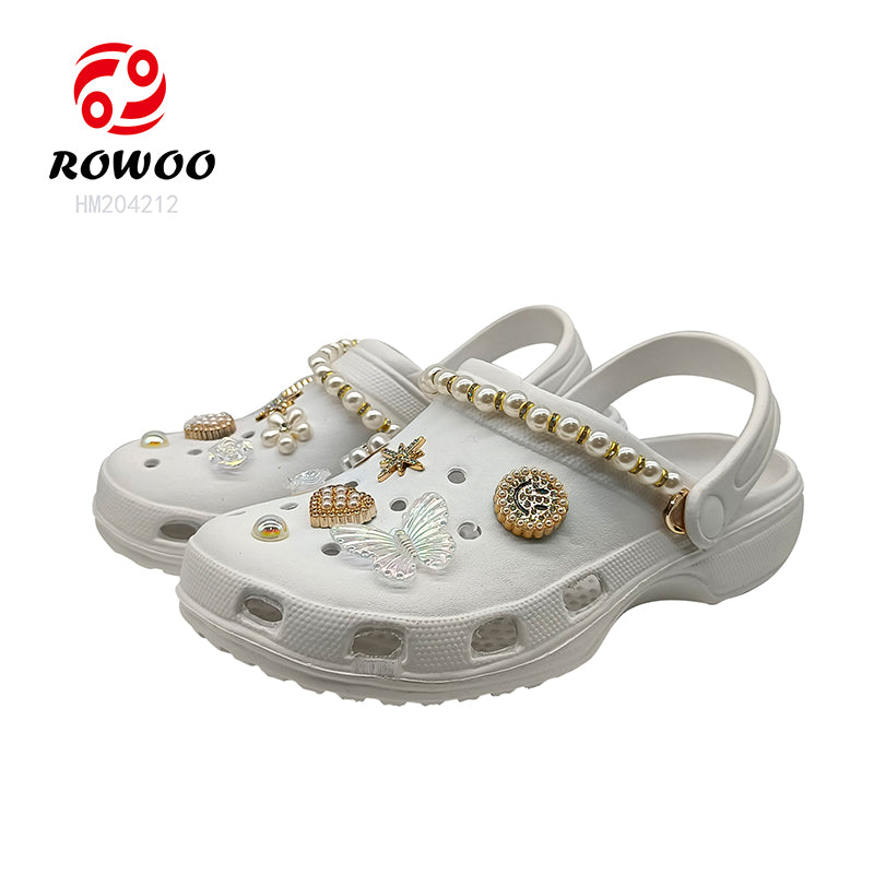 Decorated White Women's Clogs