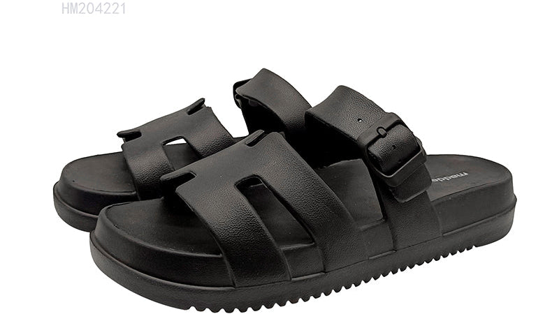 Black Adjustable Buckle Slide Sandals