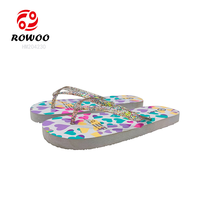 Colorful Heart Print Glitter Flip Flops