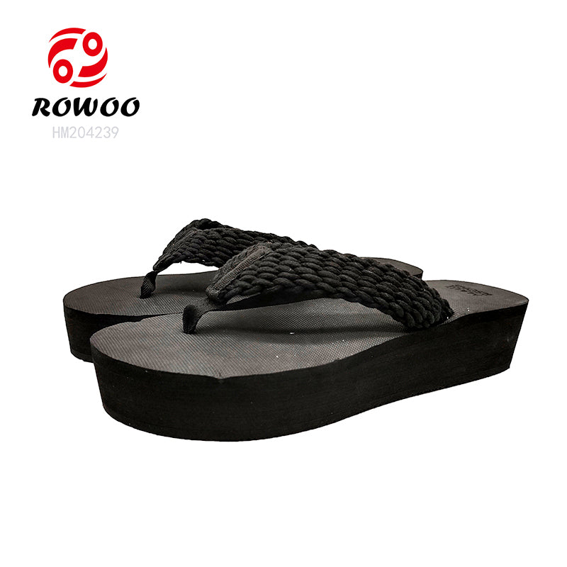 Black Woven Strap Wedge Flip Flops