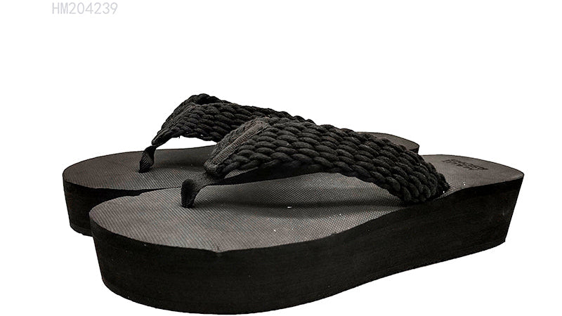 Black Woven Strap Wedge Flip Flops