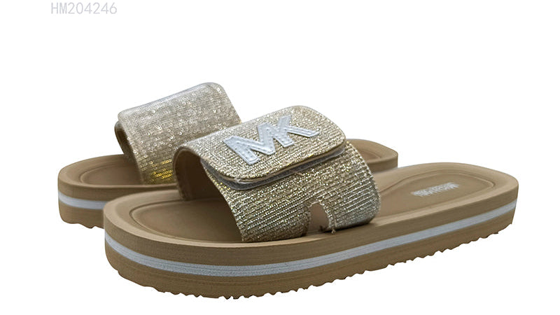 HUMMOO Women's Glitter Strap Slide Sandals