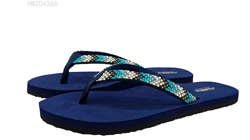 Women's Beaded Flip Flops Blue Beach Sandals