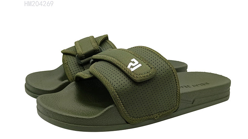Casual Olive Adjustable Strap Slides Cushioned EVA Sole