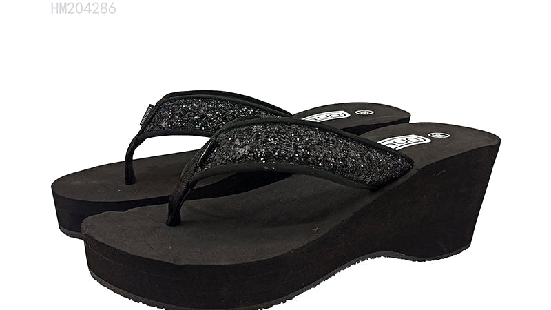 Black Glitter Wedge Heightening Flip Flops