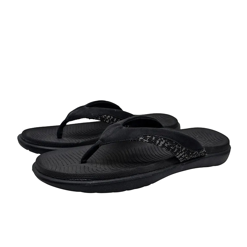 Black Textured Strap Flip Flops