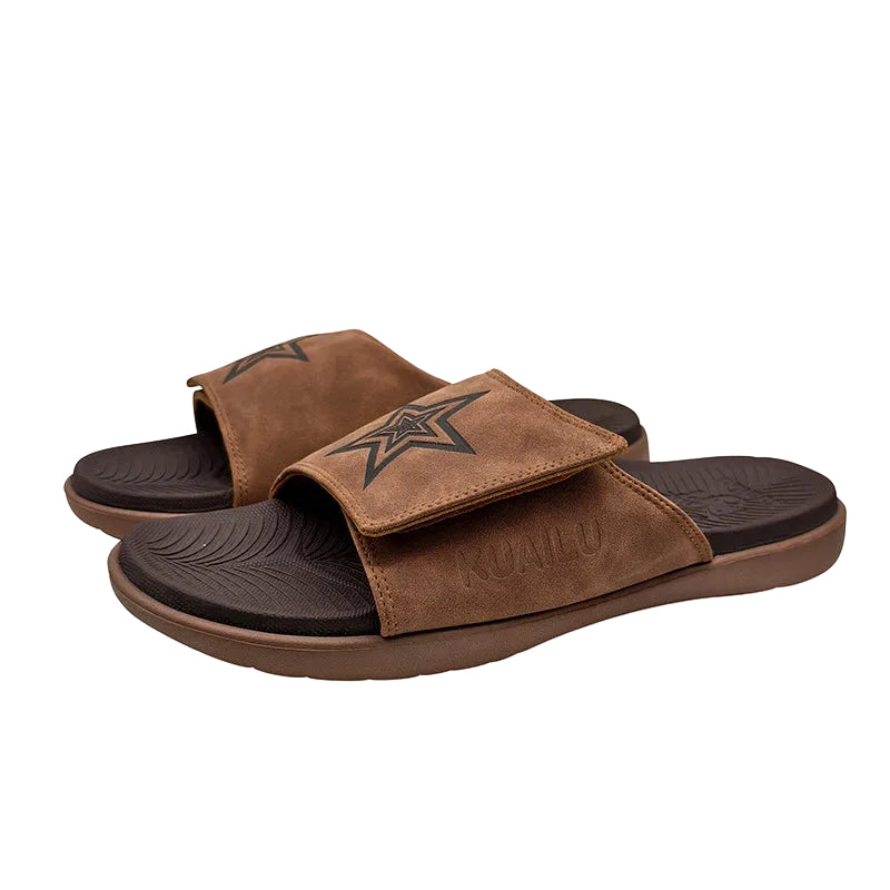 Star Print Brown Men Slides