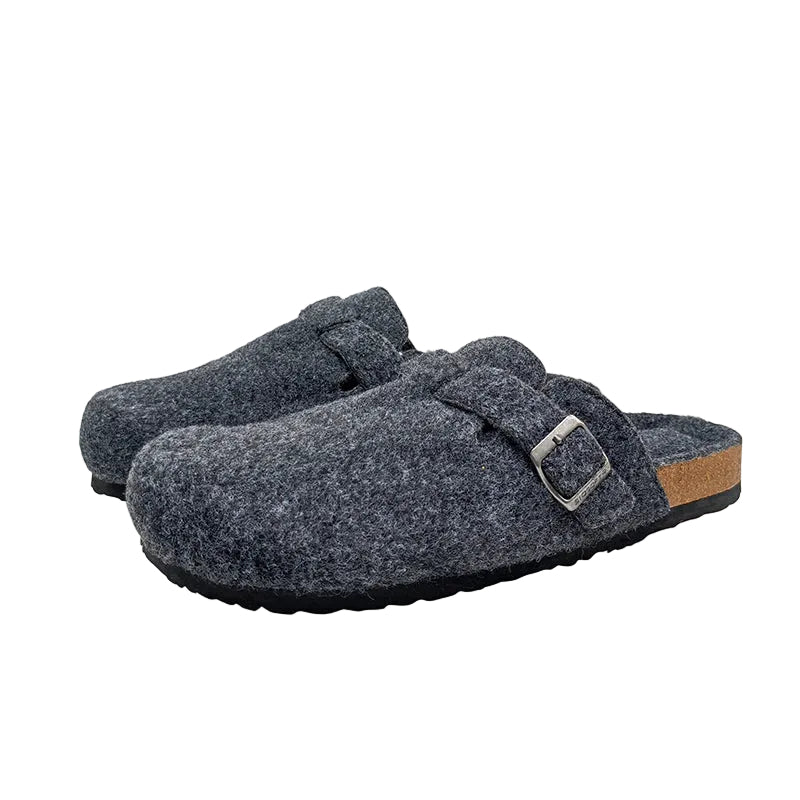 Dark Gray Felt Clog Slides