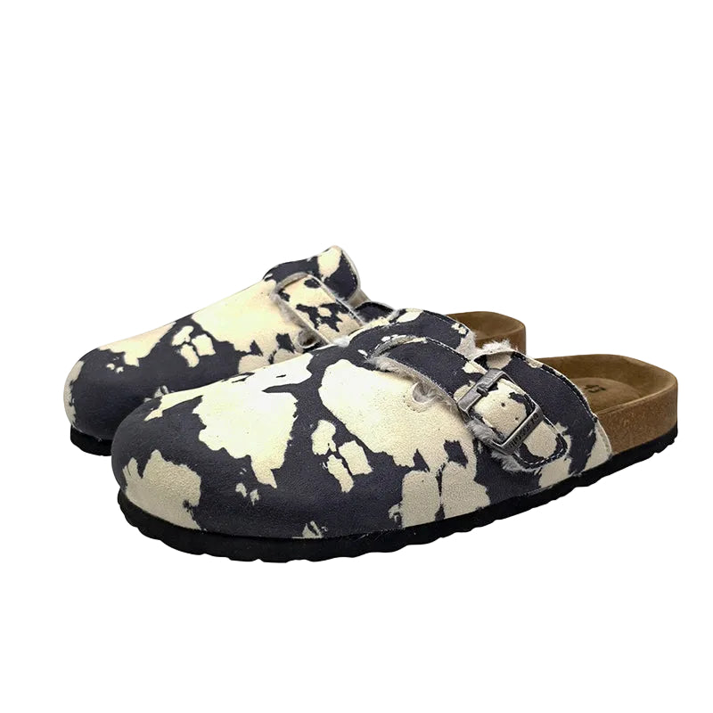 Abstract Print Cork Clog Slides
