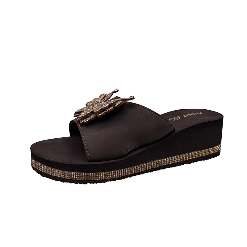 Rhinestone Butterfly Wedge Slides