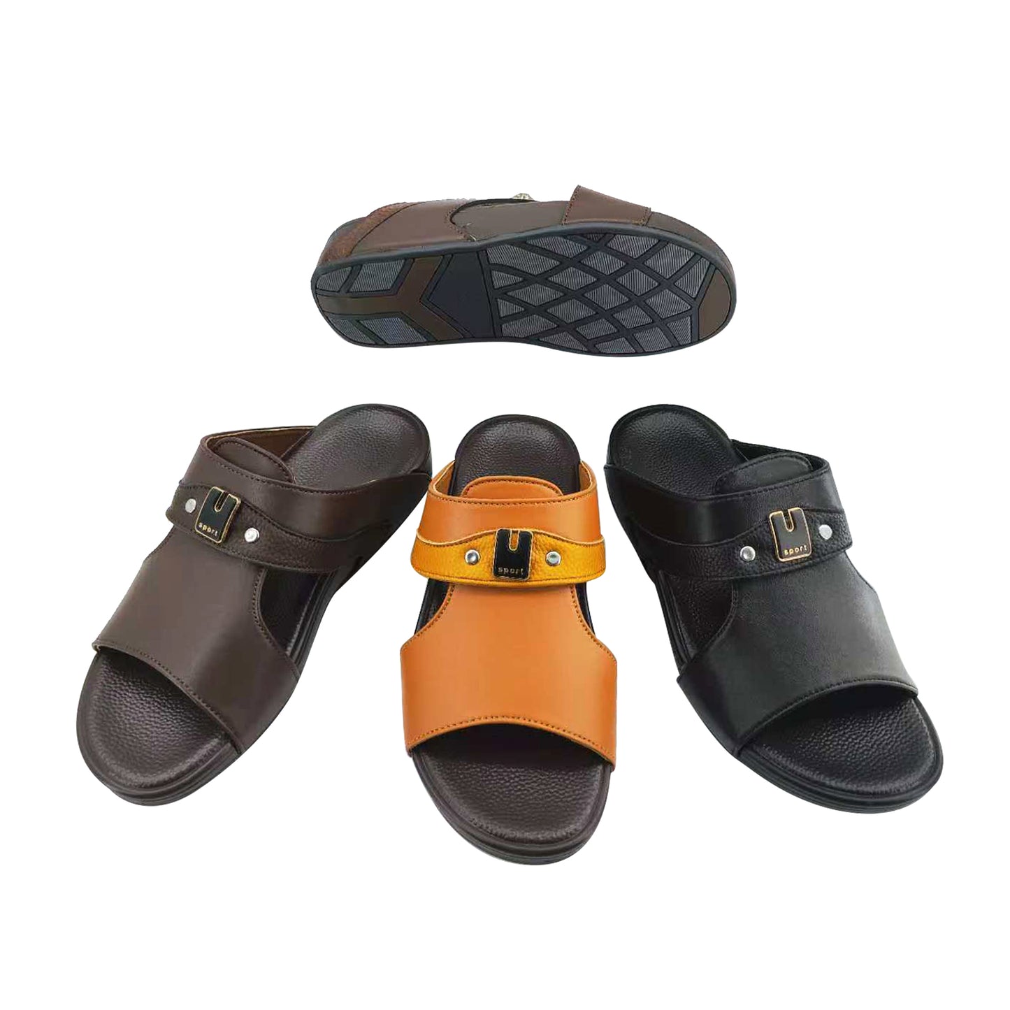 Metal Buckle Single Strap Faux Leather Slides