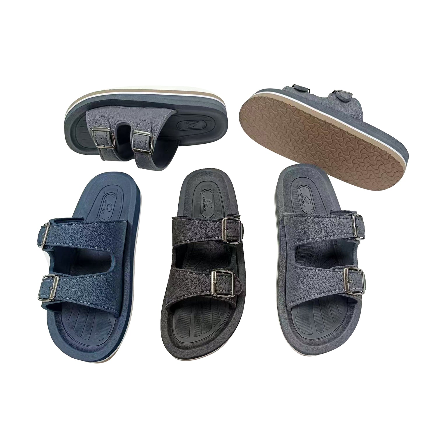 Dual Buckle Men Slide Sandals