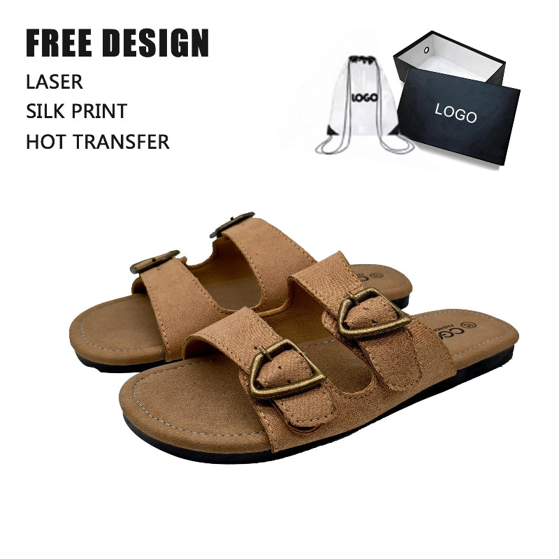 Suede Double Buckle Slides