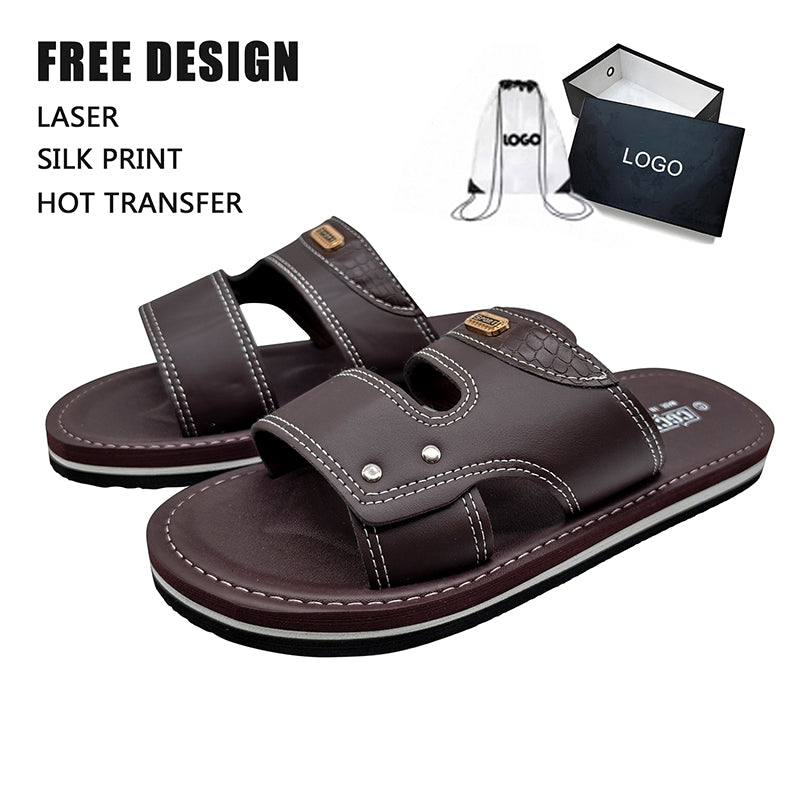 Brown PU Leather Slide Sandals Bulk