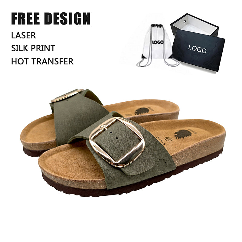 Buckle Cork Slide Sandals