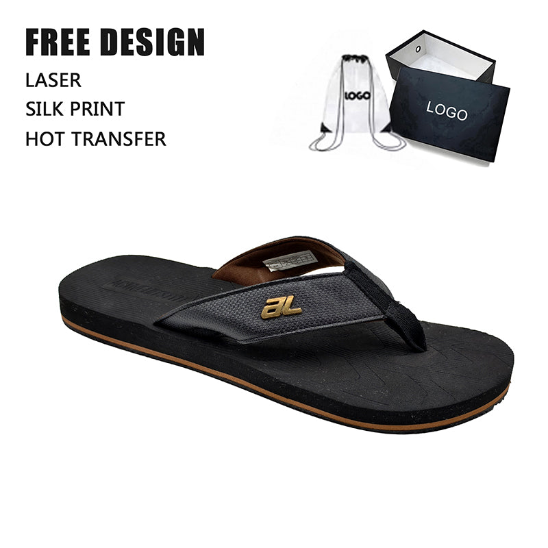 Gold Logo Leather Flip Flops