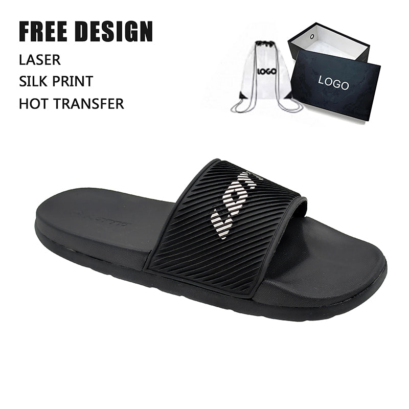 Ribbed Strap Logo Slide Sandals