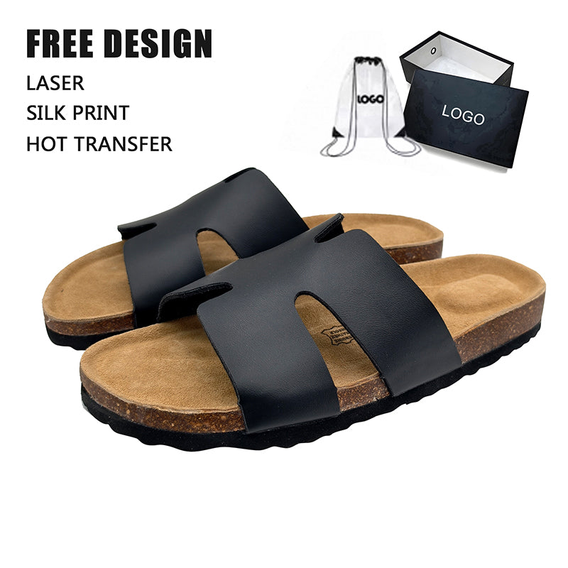 Cutout Leather Cork Slides