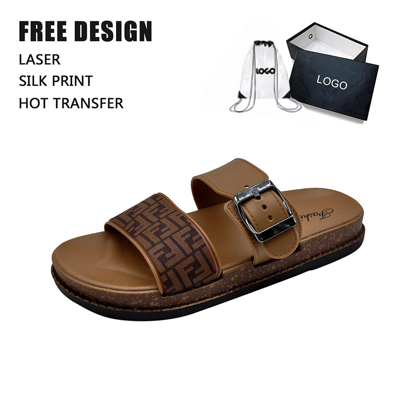 Monogram Buckle Cork Slides