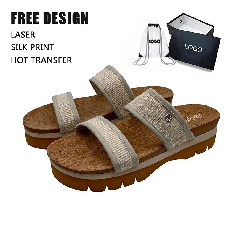 Dual Rib Strap Cork Platform Slides Wholesale Factory Supplier