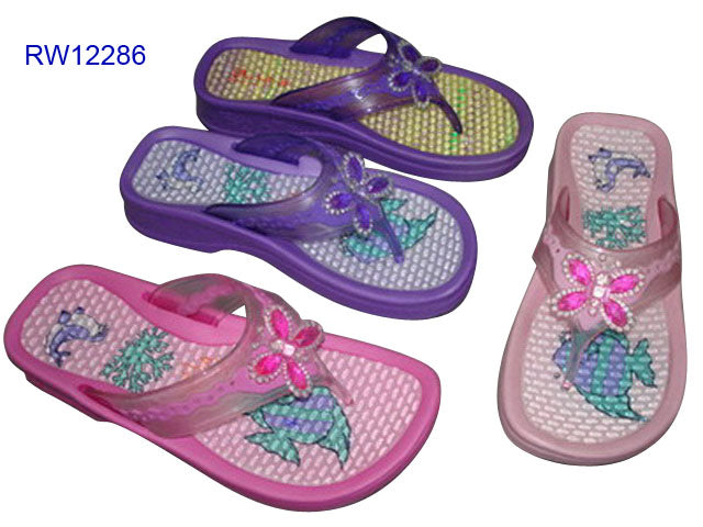 Pink Floral Jelly Strap Women's Flip Flops