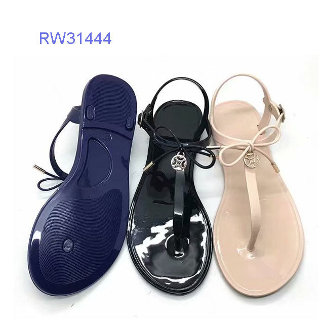 Customizable Bow Decor PVC T-Strap Jelly Sandals