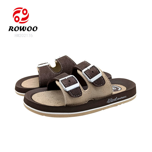 Men's Two-tone Embossed Buckle Slide Sandals