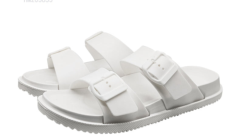White Double Buckle Slide Sandals Wholesale