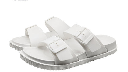 White Double Buckle Slide Sandals Wholesale