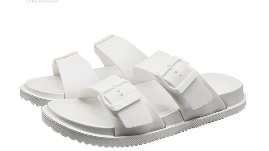 White Double Buckle Slide Sandals Wholesale