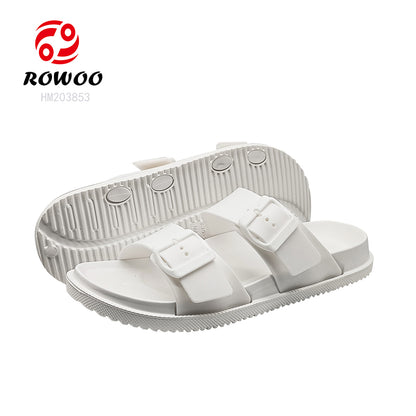 White Double Buckle Slide Sandals Wholesale