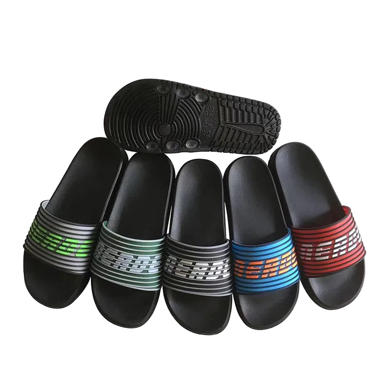 Multi-Color Striped Letter Print Slide Sandals