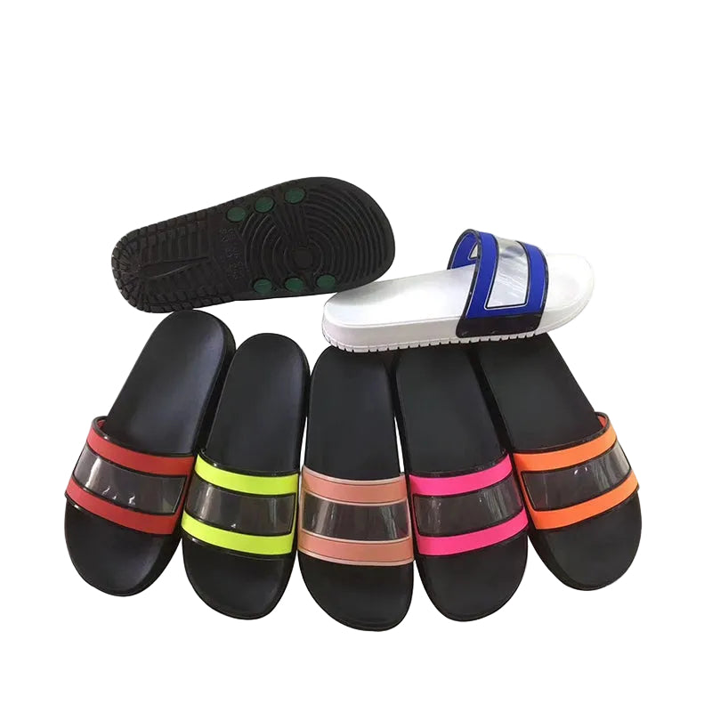 Transparent Colorblock Strap Slide Sandals for Women