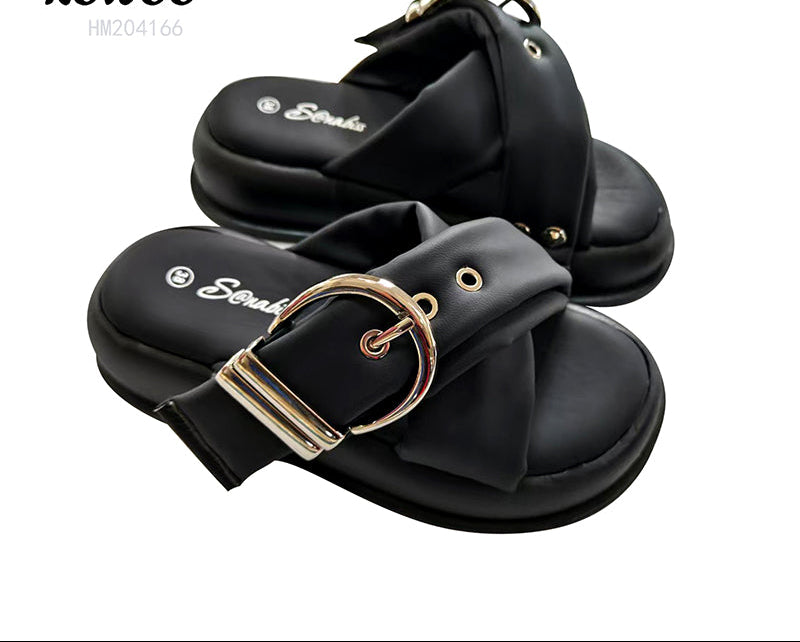 Women's Cross Strap Buckle Platform Slide Sandals