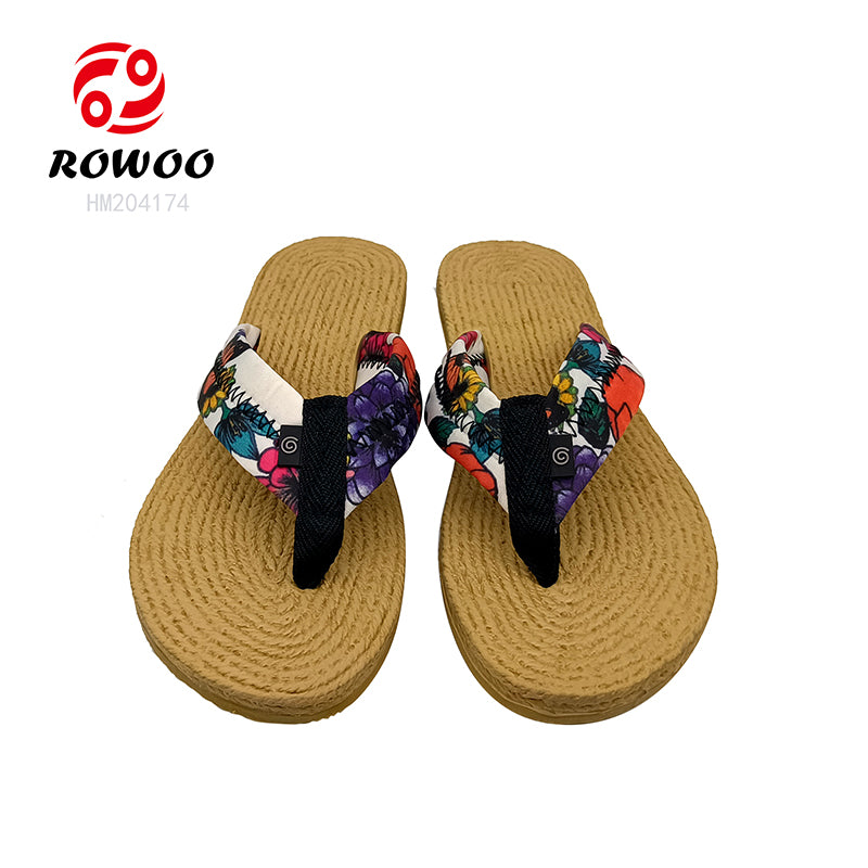 Floral Strap Hemp Women's Flip Flops