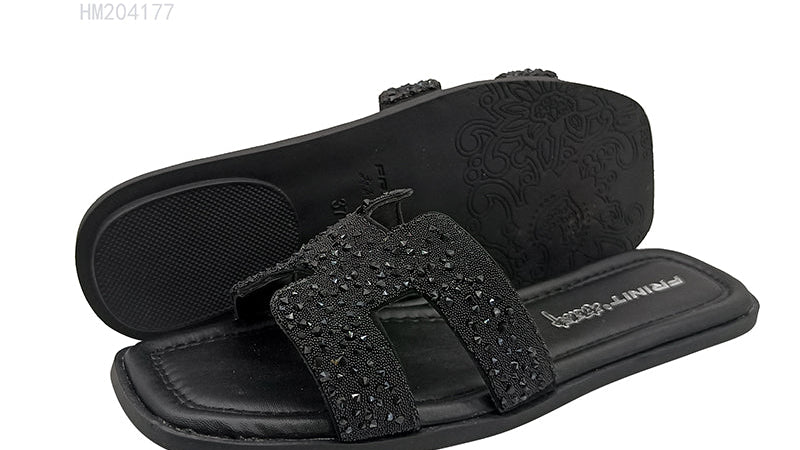 Black Rhinestone Women's Slide Sandals