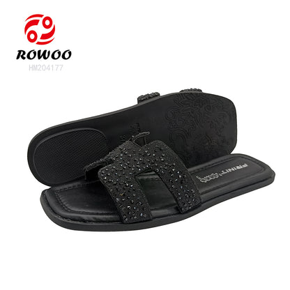Black Rhinestone Women's Slide Sandals