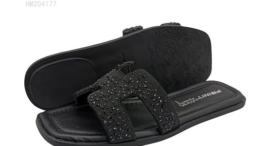 Black Rhinestone Women's Slide Sandals