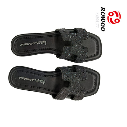 Black Rhinestone Women's Slide Sandals