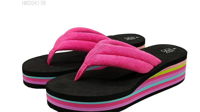 HUMMOO Pink Stripe Wedge Flip Flops Wholesale