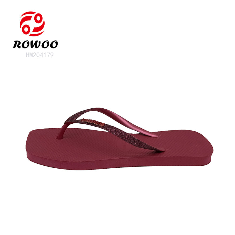 Burgundy Glitter Strap Flip Flops