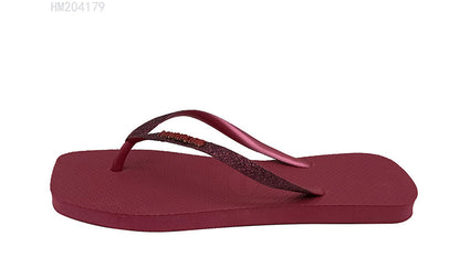 Burgundy Glitter Strap Flip Flops